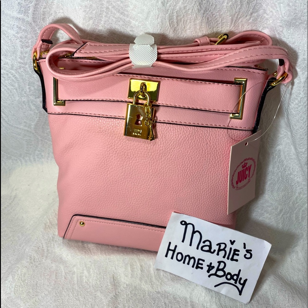 Juicy Couture Womans pink hand bag crossbody purse lock key messenger BNWT gold